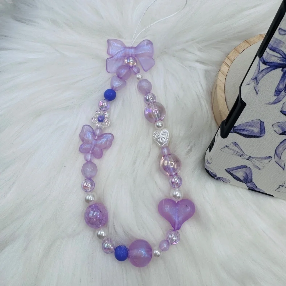 Chic Purple Bow iPhone 17 Pro Case with Phone Bow Beaded lanyard